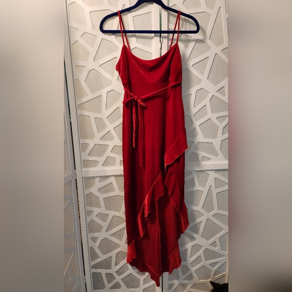 Red Velvet Ruffled Dress - Picture 2 of 4